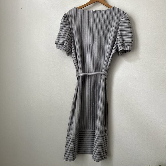 Vintage Marty Gutmacher Retro Midi Dress gray stripe belted ILGWU S/M - Picture 6 of 7